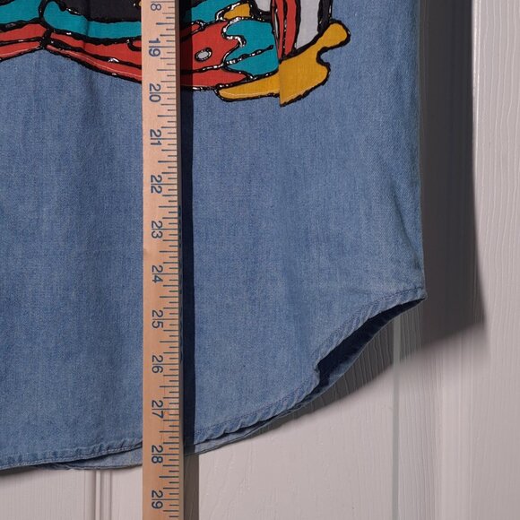 VINTAGE Painter Goofy USED Women's Jersey Shirt (S, Denim, Handmade, Disney) PM - Picture 9 of 11